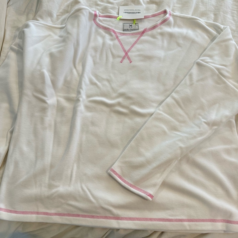 Dudley Stephens White Somerset Sweatshirt - Terry Fleece with Pink Stitching